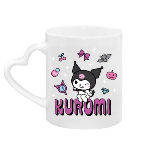 Чашка керамическая с ручкой в ​​виде сердца Sparkle Kuromi 320 мл Белый (17435924-1-200670)