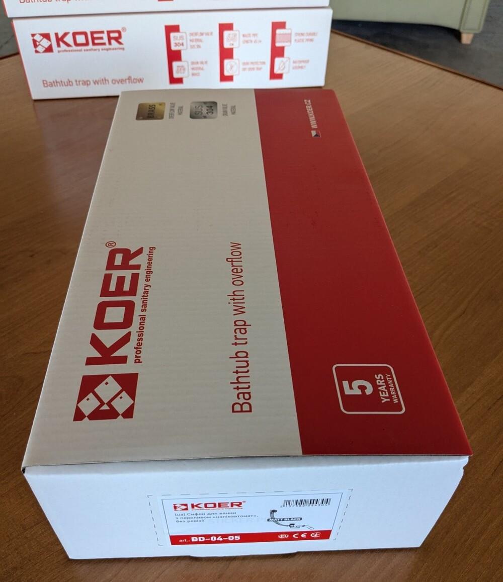 Сифон для ванны Koer BD-04-05 полуавтоматический с переливом без ревизии 1 1/2" Черный (KR5443) - фото 3