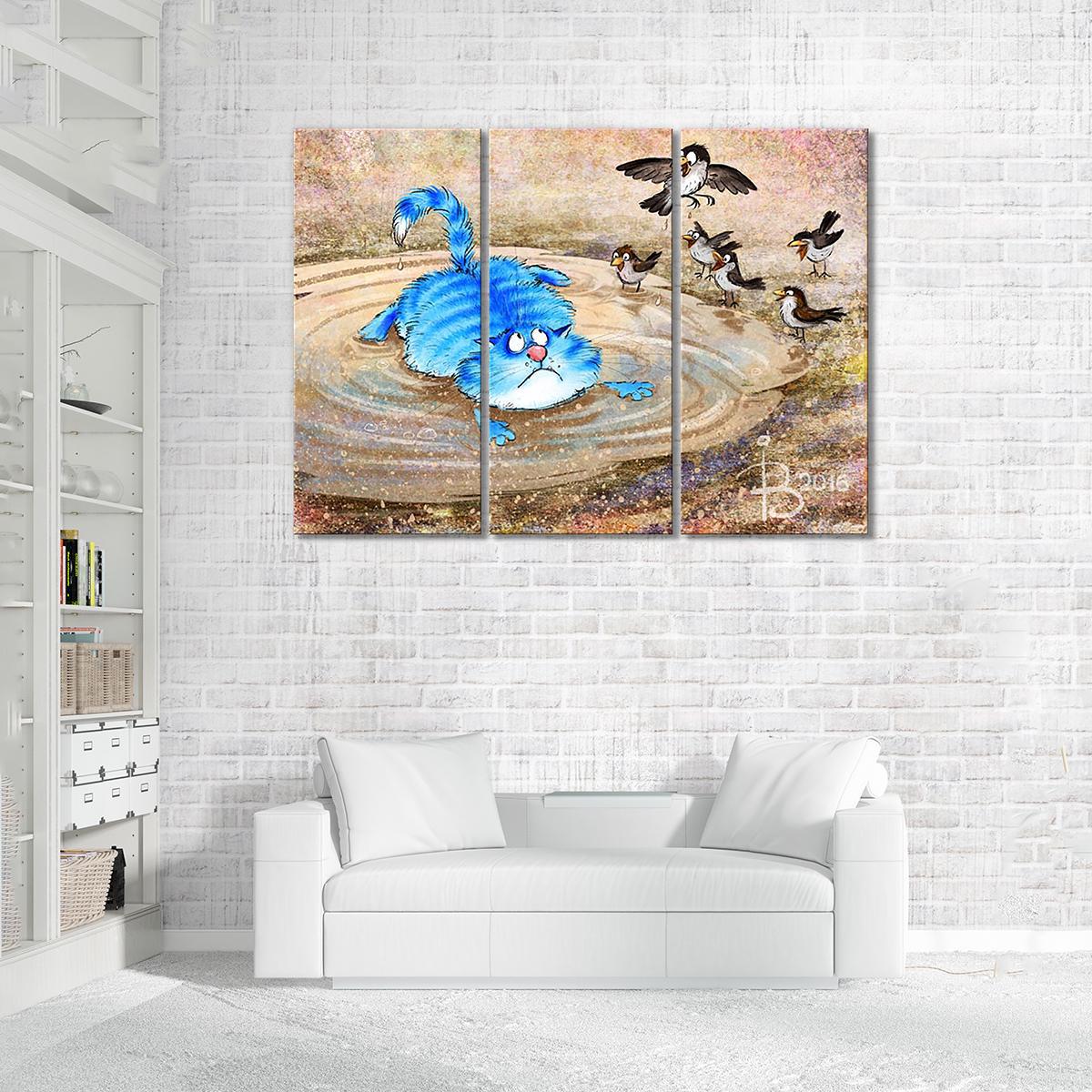 Модульная картина Шлепнулся в лужу 3 модуля общий размер 90x135 см (_rinaz_20162225002)