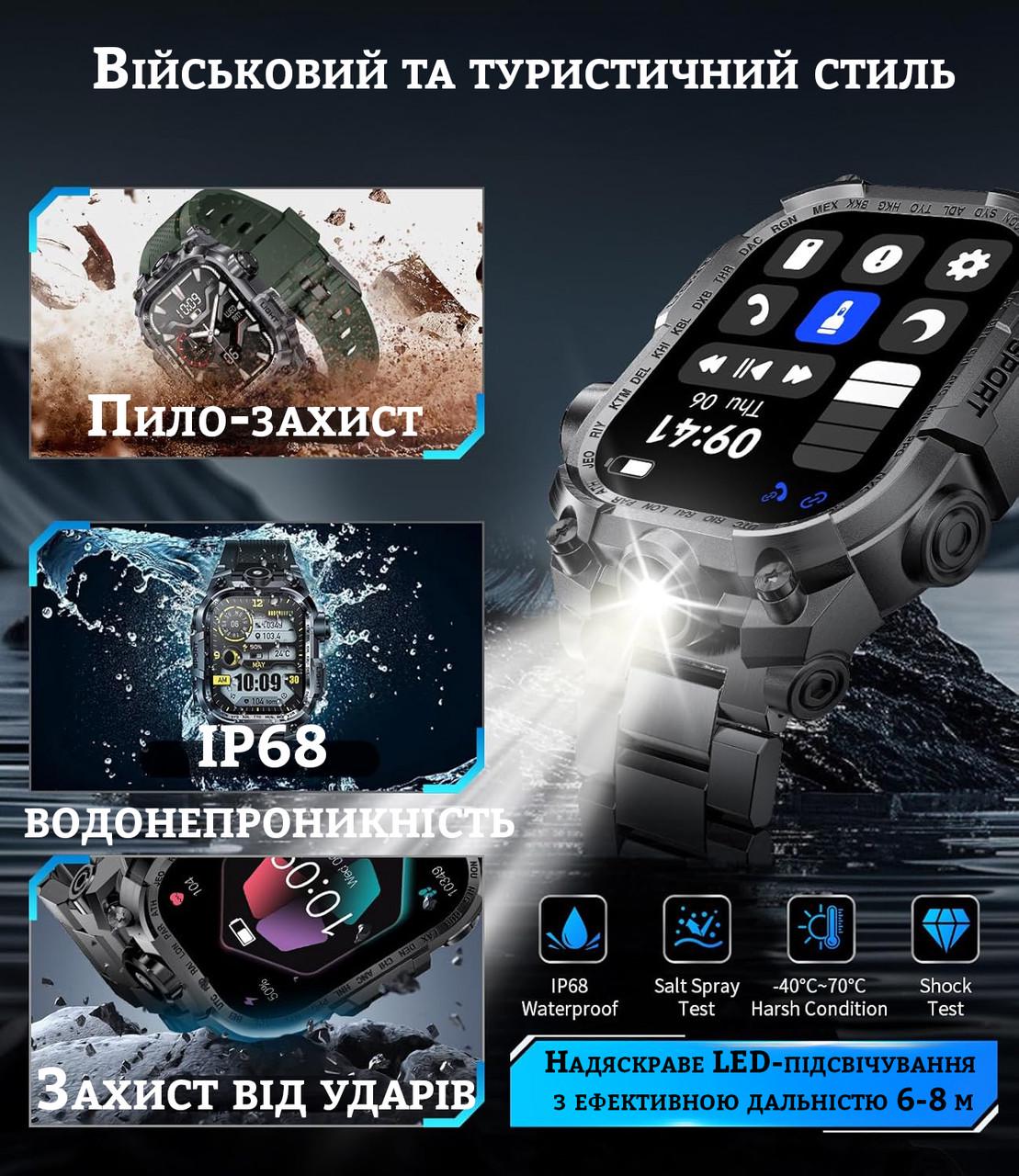 Смарт-годинник чоловічий Lige військовий зі світлодіодним ліхтариком для Android iOS 2,01" - фото 8 Смарт-годинник чоловічий Lige військовий зі світлодіодним ліхтариком для Android iOS 2,01" - фото 8