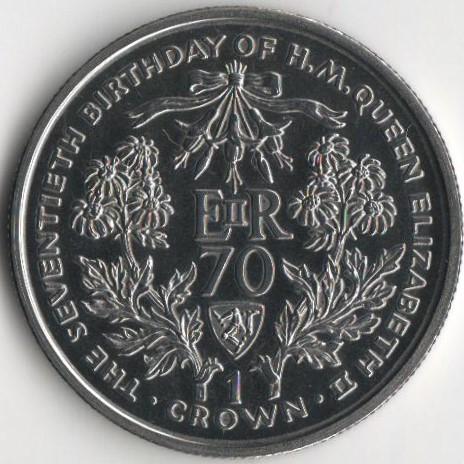 Колекційна монета Острів Мен 1 крона 1996 70 років королеві Єлизаветі II UNC (KM#582)
