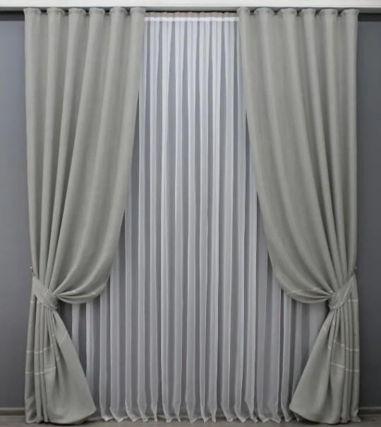 Шторы из ткани лен 1,5x2,85 м 2 шт. Светло-серый (1402ш)