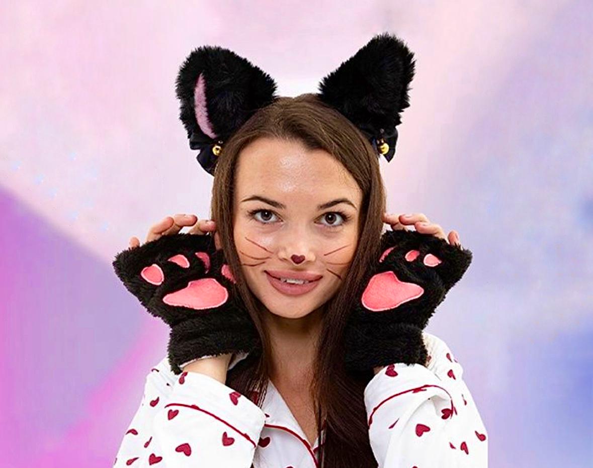 Набор Wuke Кошка 2в1 обруч/ушки и перчатки-митенки One size Черный - фото 2 Набор Wuke Кошка 2в1 обруч/ушки и перчатки-митенки One size Черный - фото 2