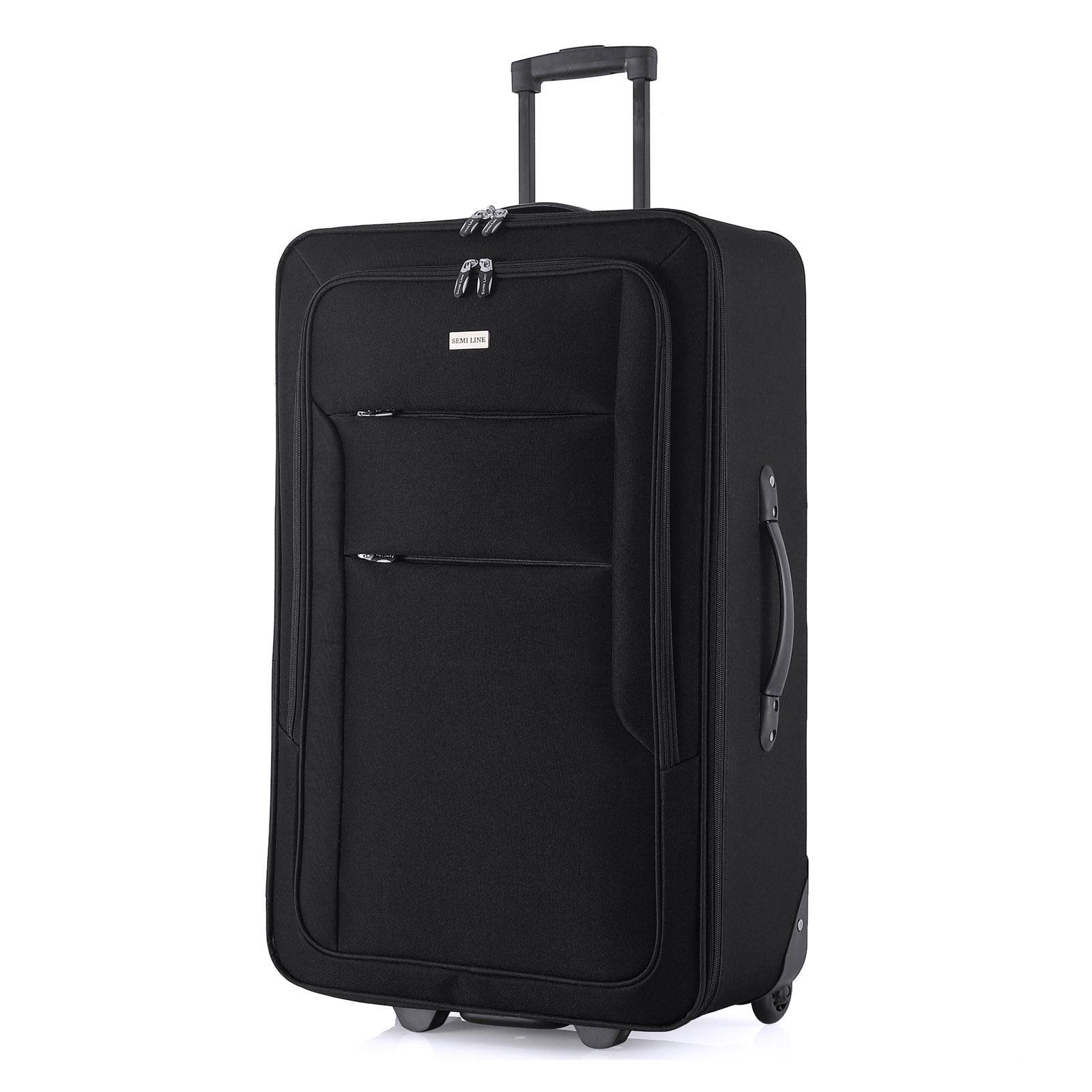Валіза SEMI LINE 24" на 2 колесах поліестер 600D захищені колеса та 3 кишені об'єм 75 л Чорний