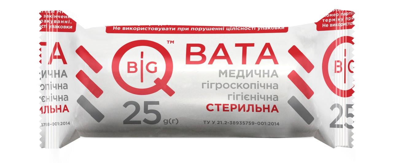 Вата медицинская BigQ гигиеническая стерильная рулон 25 г (CO003169)