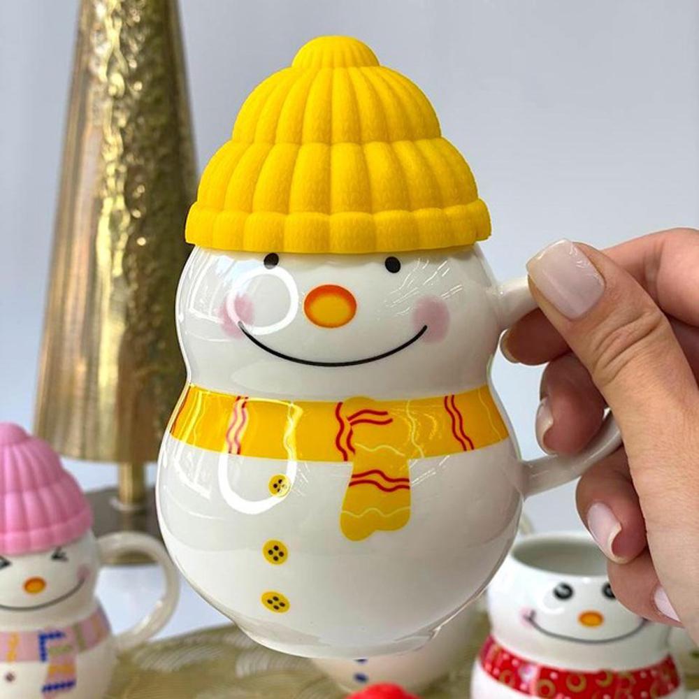 Чашка новогодняя с крышкой снеговик 350 мл Желтый - фото 3 Чашка новогодняя с крышкой снеговик 350 мл Желтый - фото 3