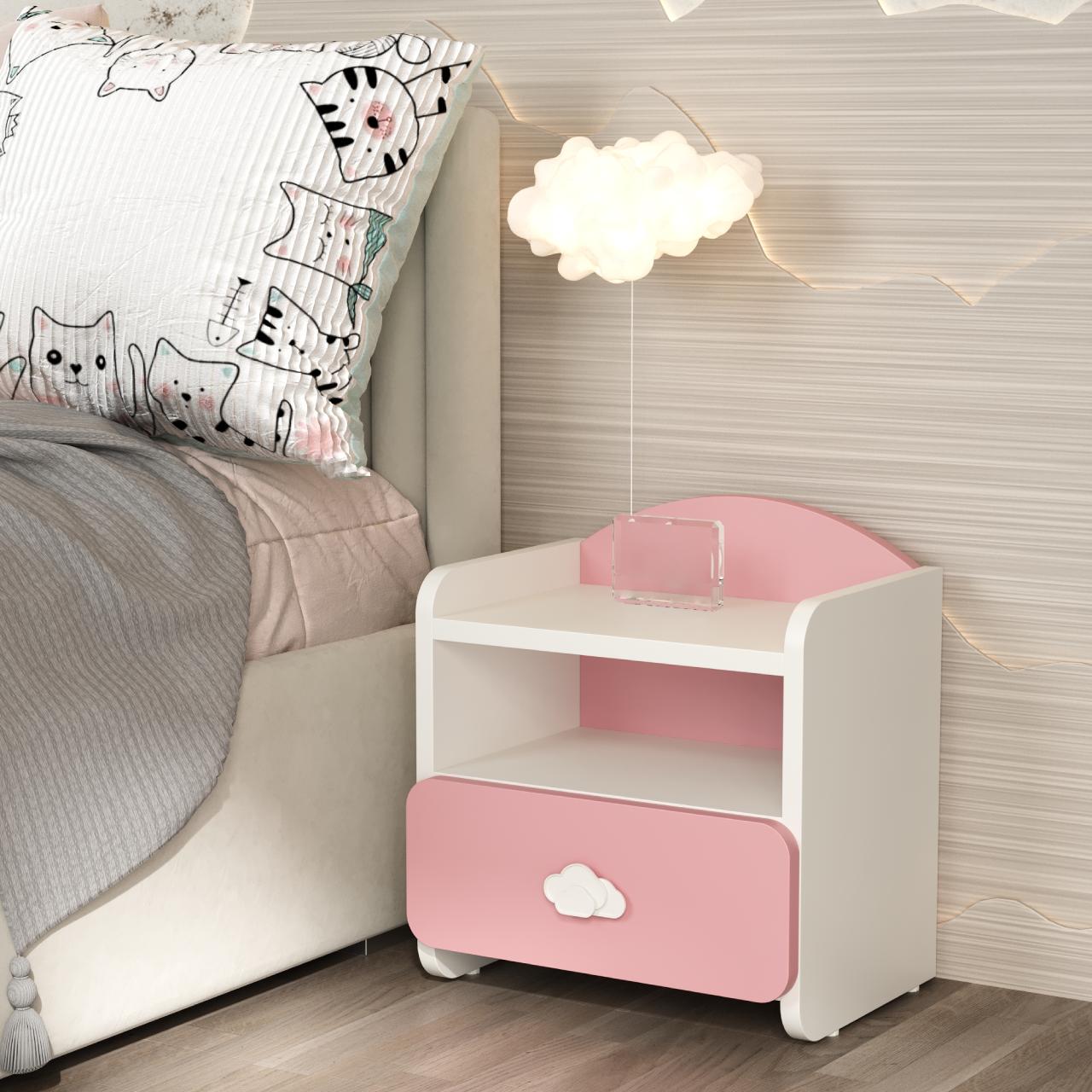 Тумба прикроватная детская Win Мебель Sunshine МДФ RAL 9003 матовый белый/RAL 3015 розовый (27775490) - фото 2 Тумба прикроватная детская Win Мебель Sunshine МДФ RAL 9003 матовый белый/RAL 3015 розовый (27775490) - фото 2