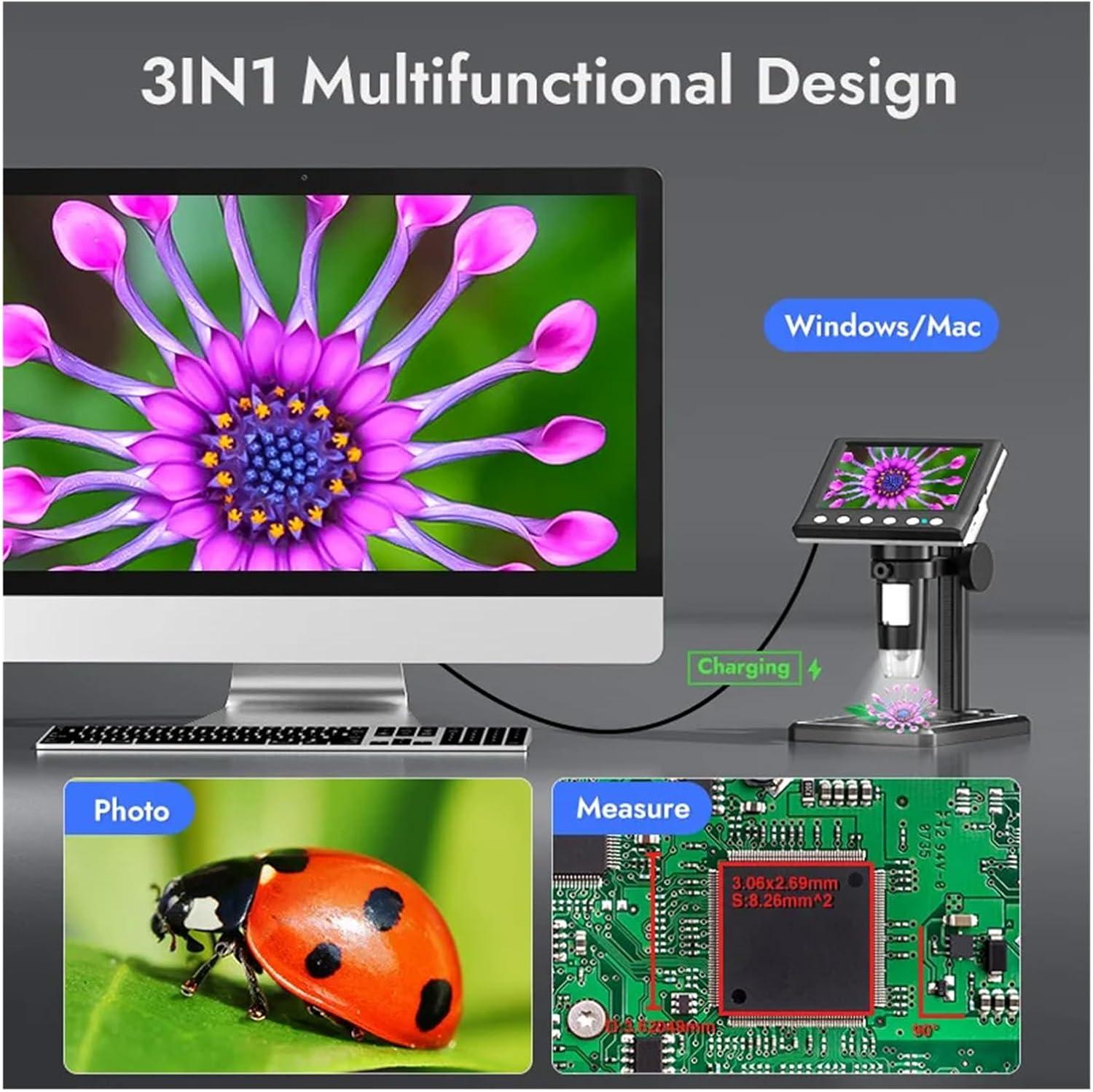 Мікроскоп цифровий RIEVBCAU DM7-Z01C монітор 4,3" 1500-кратний 1080P для паяння з 8 світлодіодами Black (DM7-Z01C) - фото 11