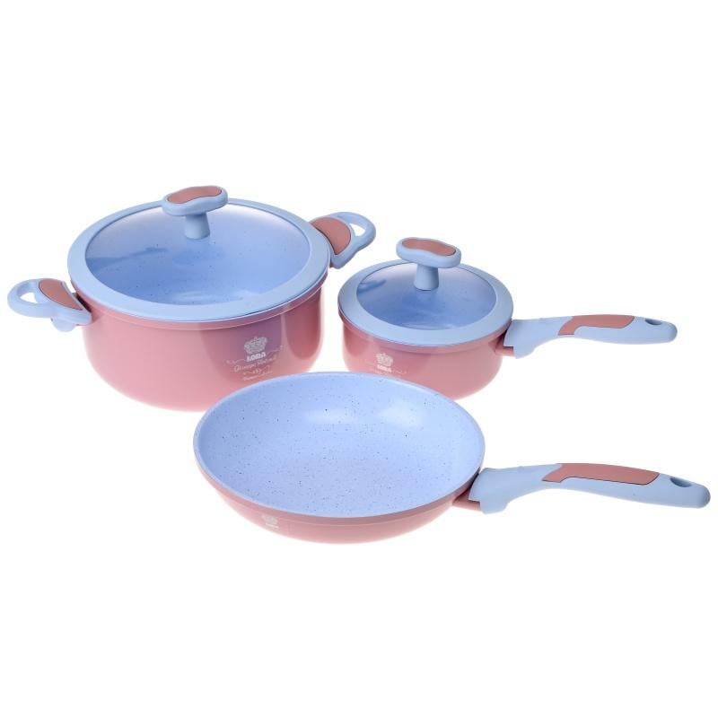 Набір кухонного посуду Lora Равенна NA25 алюміній 3 предмети Рожевий/блакитний