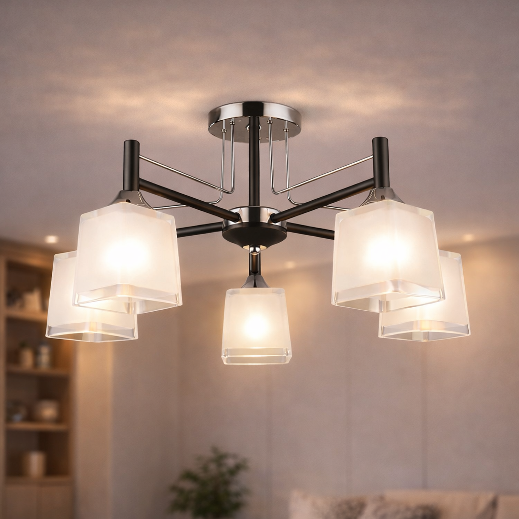 Люстра Sirius на пять полупрозрачных плафонов под лампу Е27 Черный/Хром (A3522/5)
