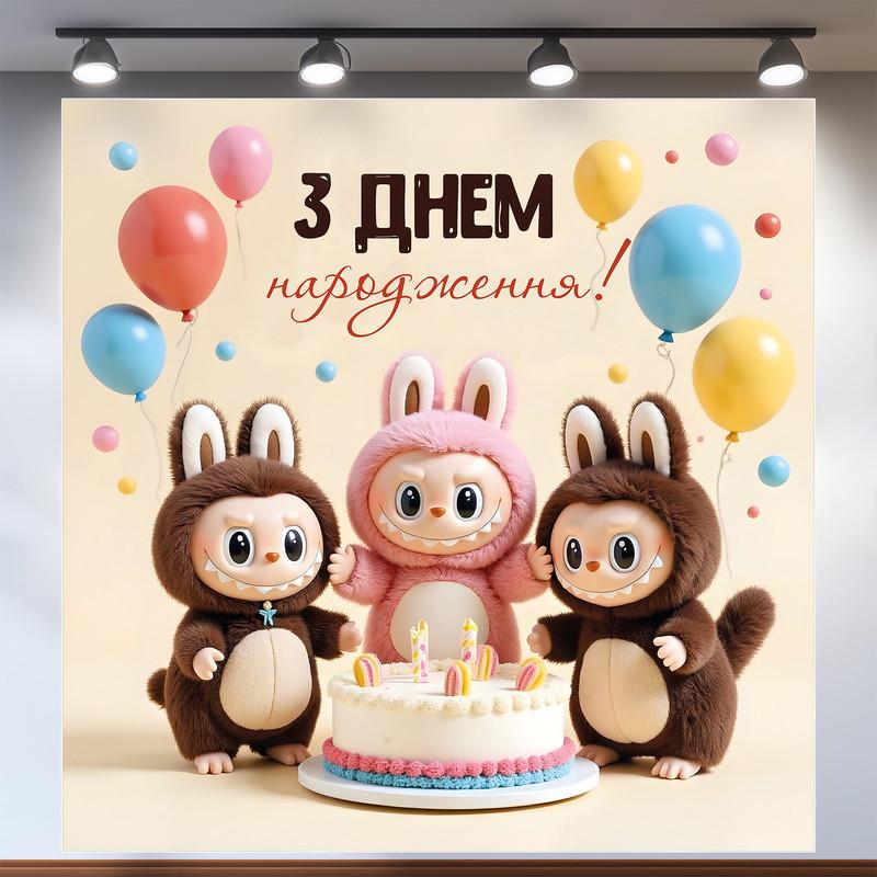 Баннер для фотозоны Лабубу 200x200 см №44370 Баннер для фотозоны Лабубу 200x200 см №44370