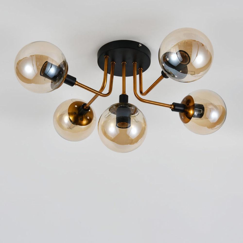 Люстра молекула потолочная Light House SRS-20641/5 BK+GD плафоны янтарные Черный/Золотой