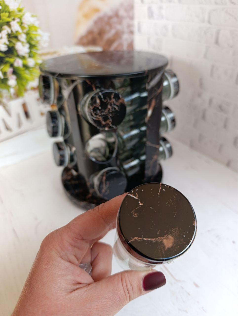 Набір для спецій A-Plus 3184 на металевій підставці 13 предметів Чорний мармур (30078735) - фото 5