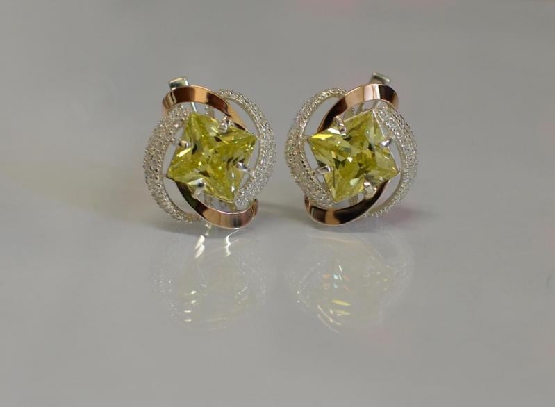 Серебряные серьги Sil с золотыми накладками 130s-1 Желтый (Sil-732)