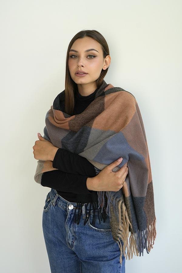 Палантин кашемировый Braxton Квадраты II 7027-4 Черный/Терракотовый/Бежевый (26479892)