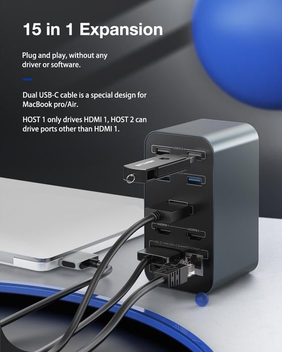 USB-хаб Blitzwolf BW-TH14 15в1 DisplayPort/HDMI/USB-C PD - фото 5