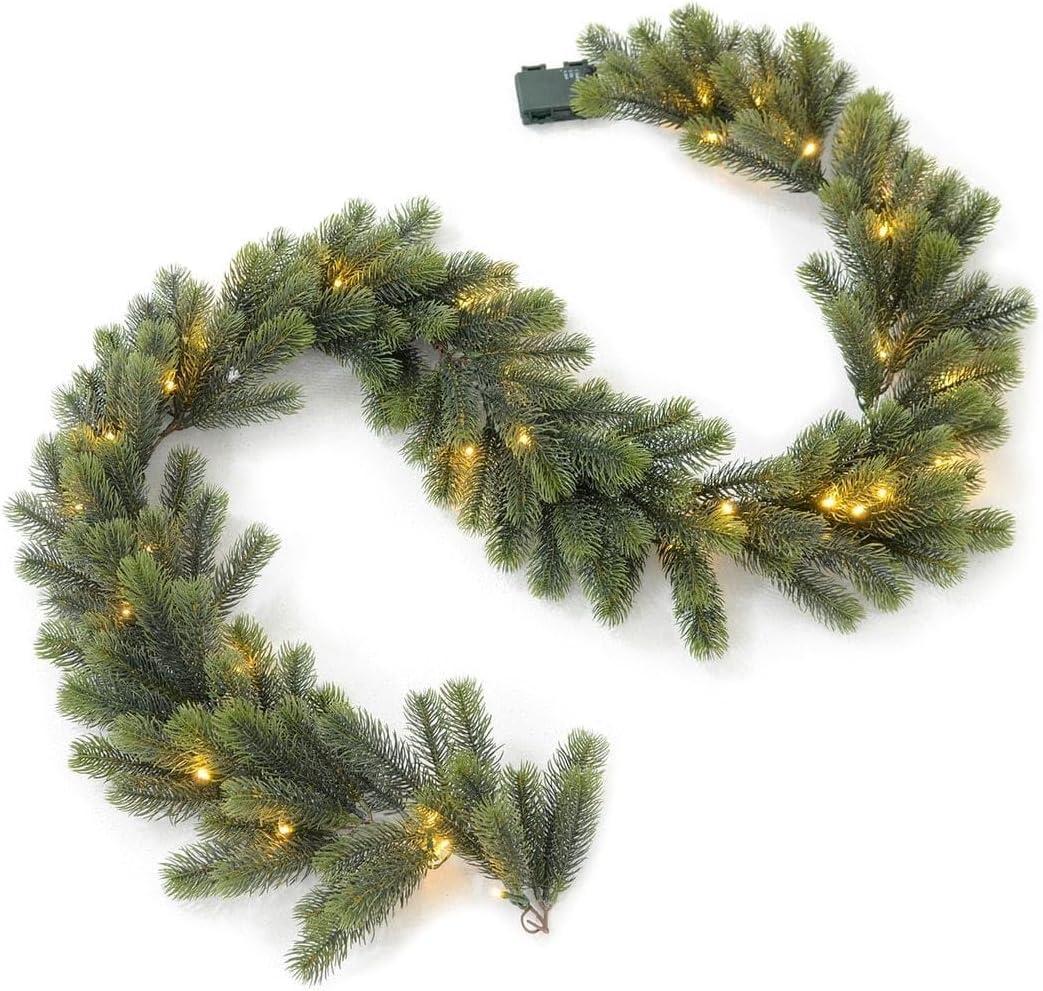 Гирлянда рождественская Mr Crimbo искусственная хвоя 50 LED ламп теплый белый свет на батарейках 180 см