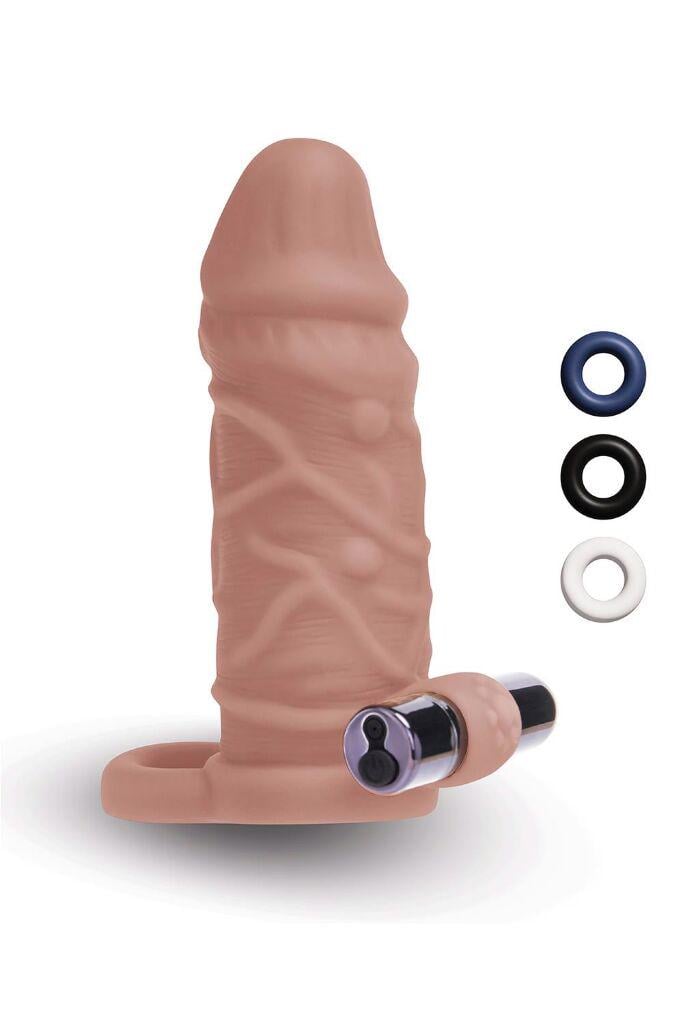 Насадка на член Size-Up Vibrating реалистичная с шаром и 3 кольцами 15 см (36093819)