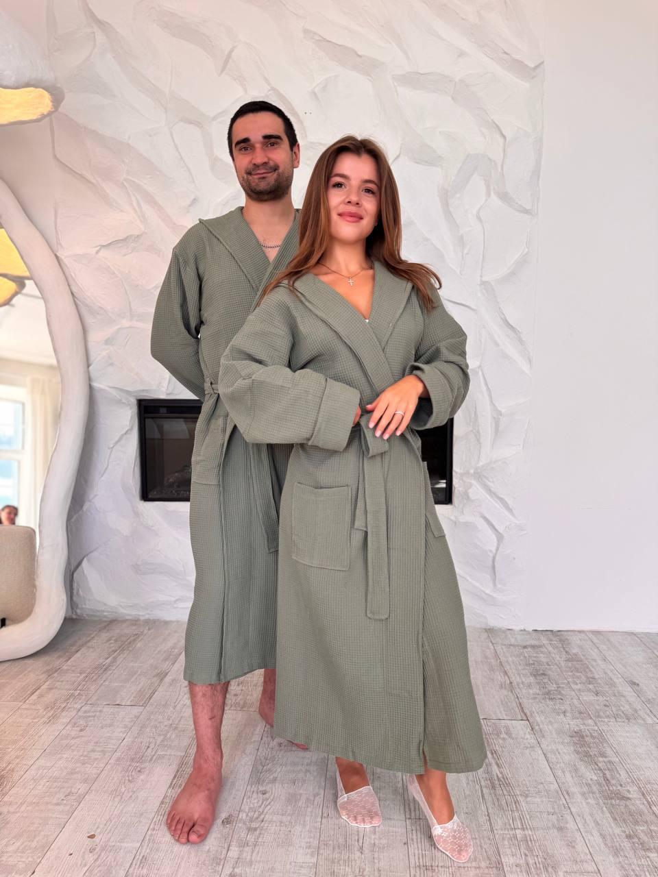 Халат парный на поясе M/L 2 шт. Хаки (П4К-al-hal-vafel-D-002)