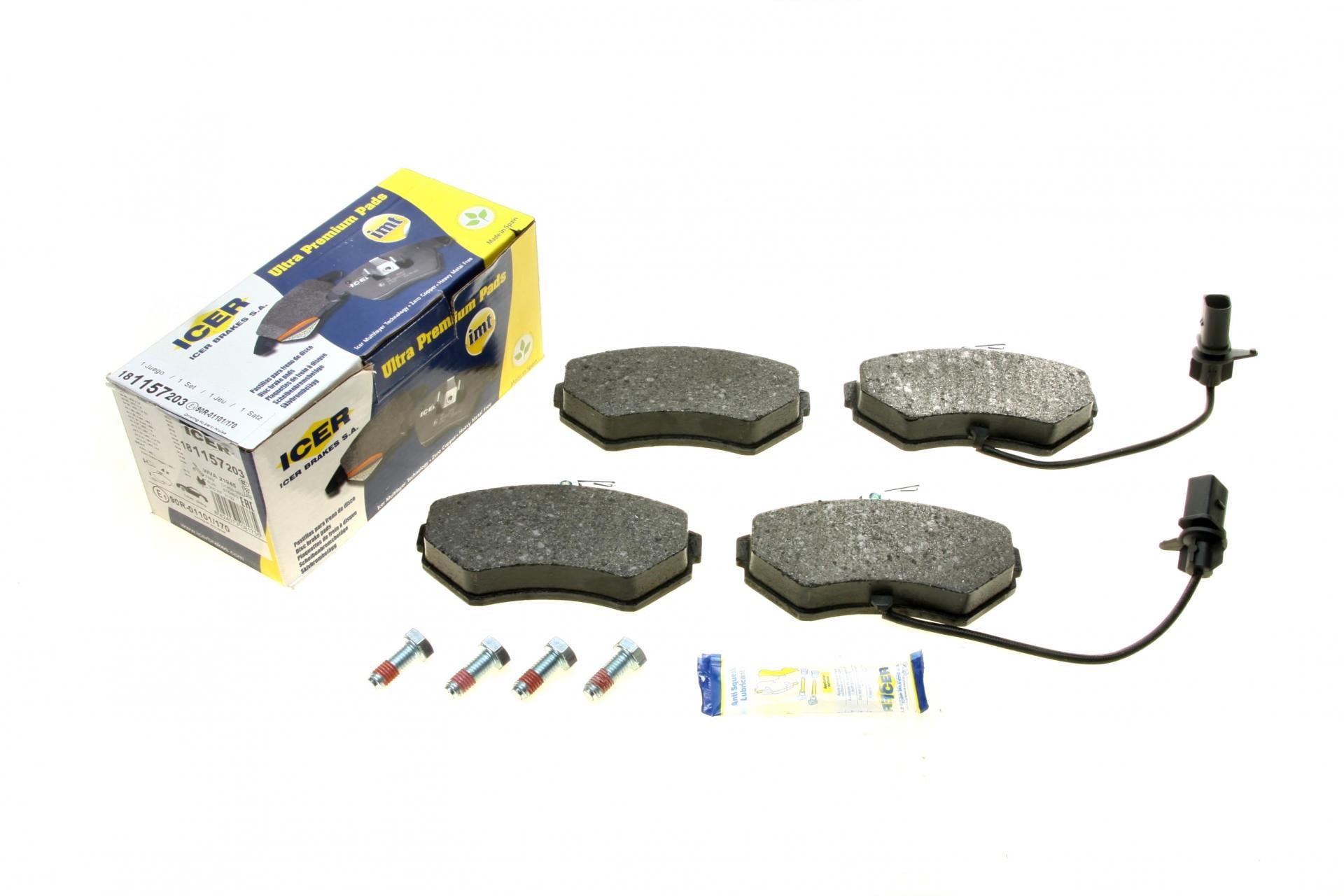 Тормозные колодки передние ICER для Audi A4 94-08/Seat Exeo 08-13/VW Passat B5 96-00 с датчиками (181157-203)