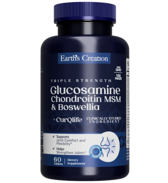 Добавка натуральная Хондропротектор Earths Creation Glucosamine Chondroitin MSM Triple Strength and Boswellia 60 таблеток