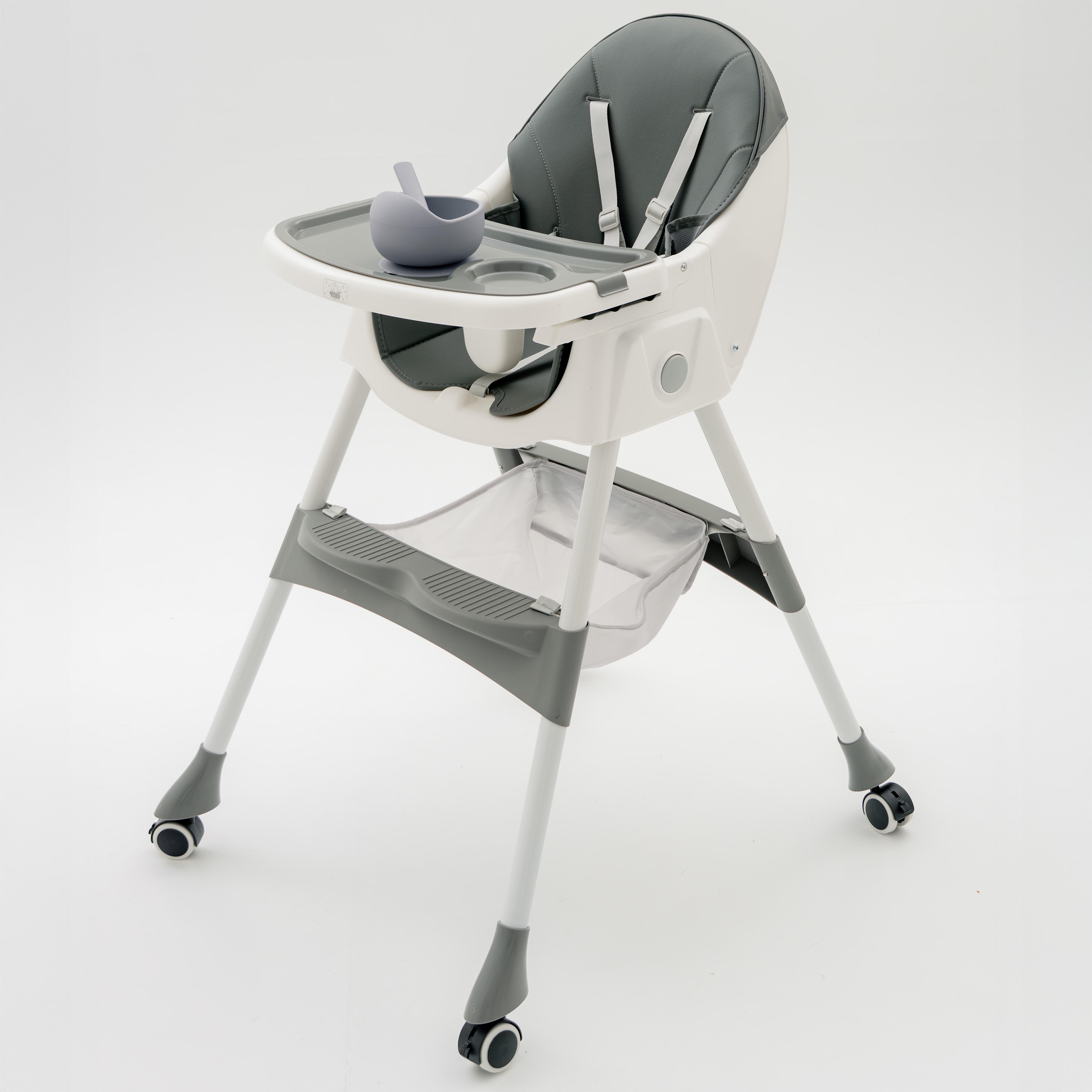 Стільчик для годування Totti Caffe з регульованою спинкою складний на колесах Сірий