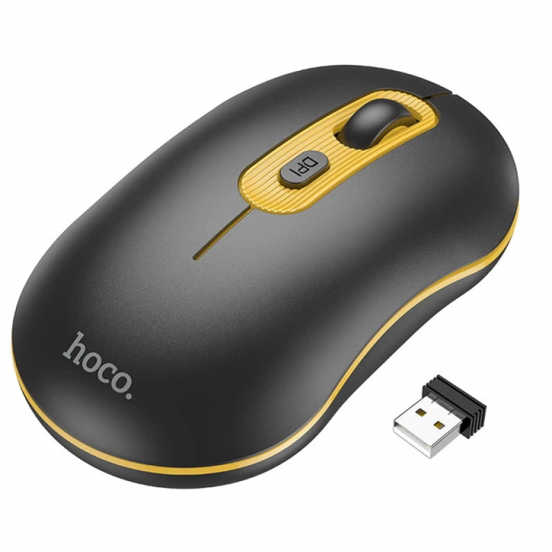 Компьютерная мышка беспроводная Hoco GM21 Platinum 1600 DPI Черный/Золотистый (PH01015)