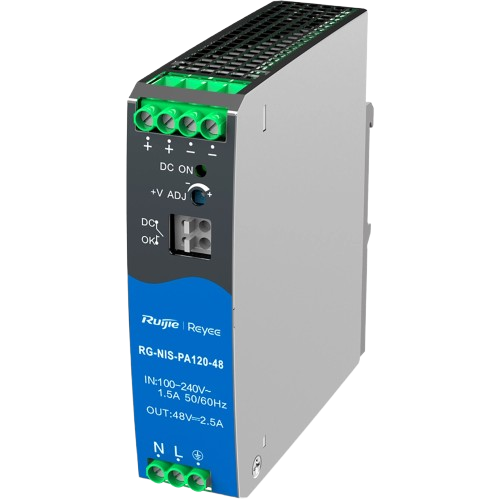 Блок живлення із захистом від короткого замикання Ruijie RG-NIS-PA120-54 AC/DC 54V 2,2А 120 Вт на DIN-рейці Блок живлення із захистом від короткого замикання Ruijie RG-NIS-PA120-54 AC/DC 54V 2,2А 120 Вт на DIN-рейці