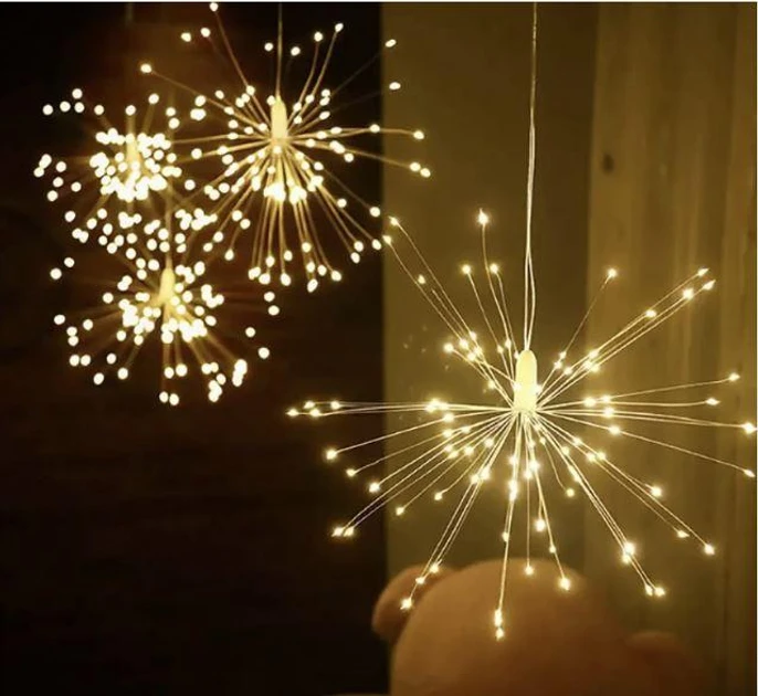 Гірлянда світлодіодна Феєрверк USB/батарейка на мідному дроті 8 режимів 5 м Теплий білий (1000-ZB0135G)