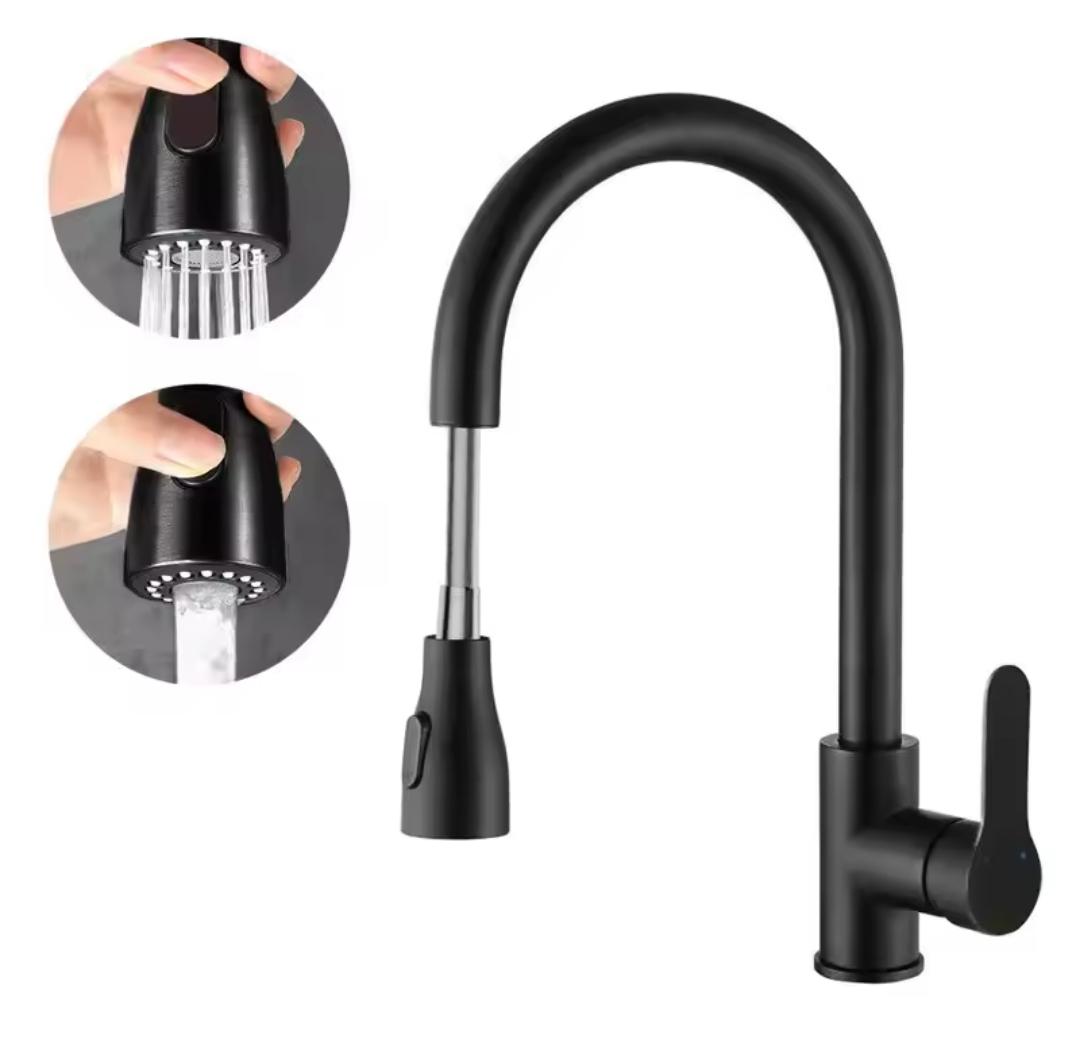 Смеситель для кухни один рычажный с выдвижной воронкой и гибким изливом Черный мат - фото 7 Смеситель для кухни один рычажный с выдвижной воронкой и гибким изливом Черный мат - фото 7