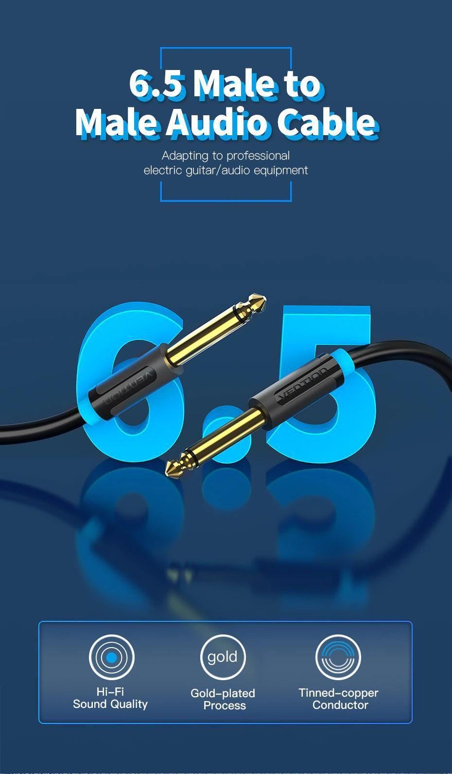 Кабель Vention 6.5 мм Jack-6.5 мм Jack HiFi стерео 6.35 мм AUX TS 10 м Чорний (BAABL) - фото 2 Кабель Vention 6.5 мм Jack-6.5 мм Jack HiFi стерео 6.35 мм AUX TS 10 м Чорний (BAABL) - фото 2