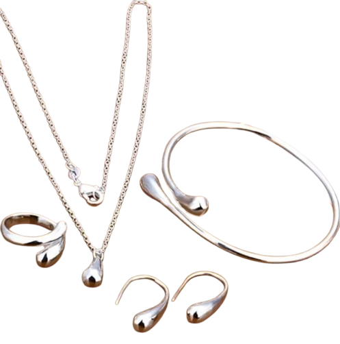 Набір прикрас ланцюжок/браслет/сережки/каблучка під срібло (Б711)