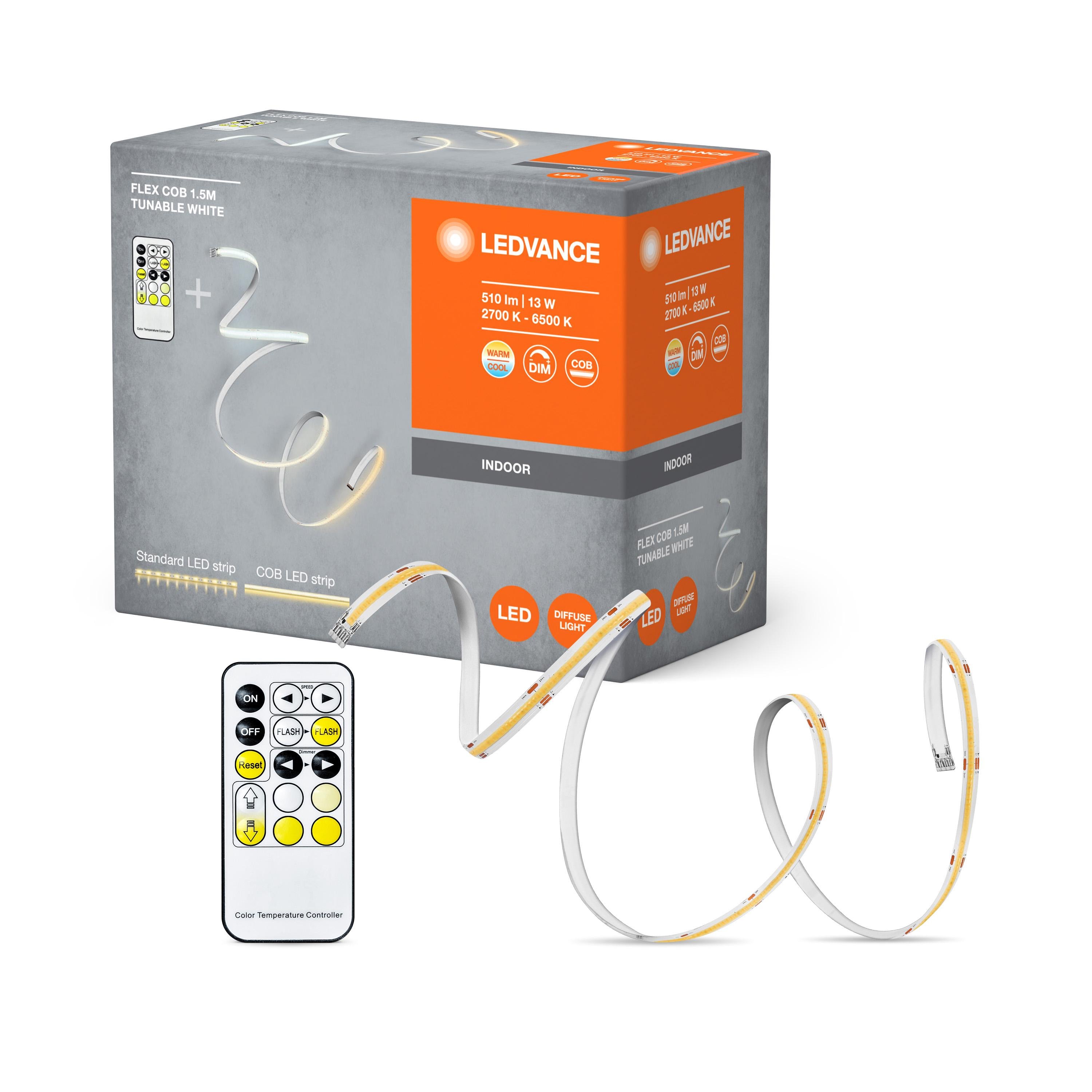 Світлодіодна стрічка Ledvance RGB з пультом та акумулятором 13W 220V 510lm 2700-6500K IP20 DIM 1500х1,8х10 мм (4099854095207) - фото 2