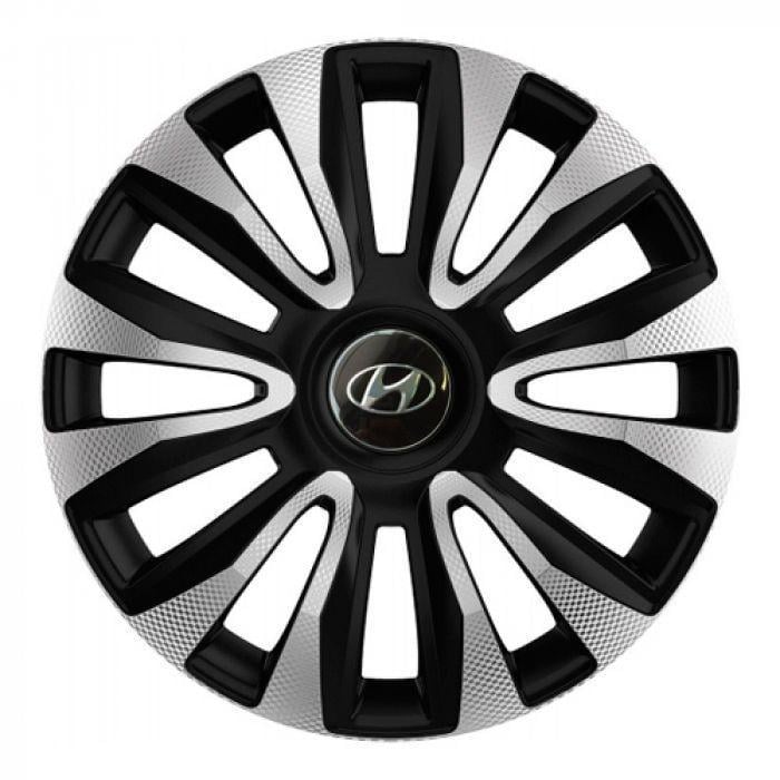 Колпаки для колес 4 Racing Avalon Carbon R13 с логотипом 4 шт. Silver/Black Hyundai