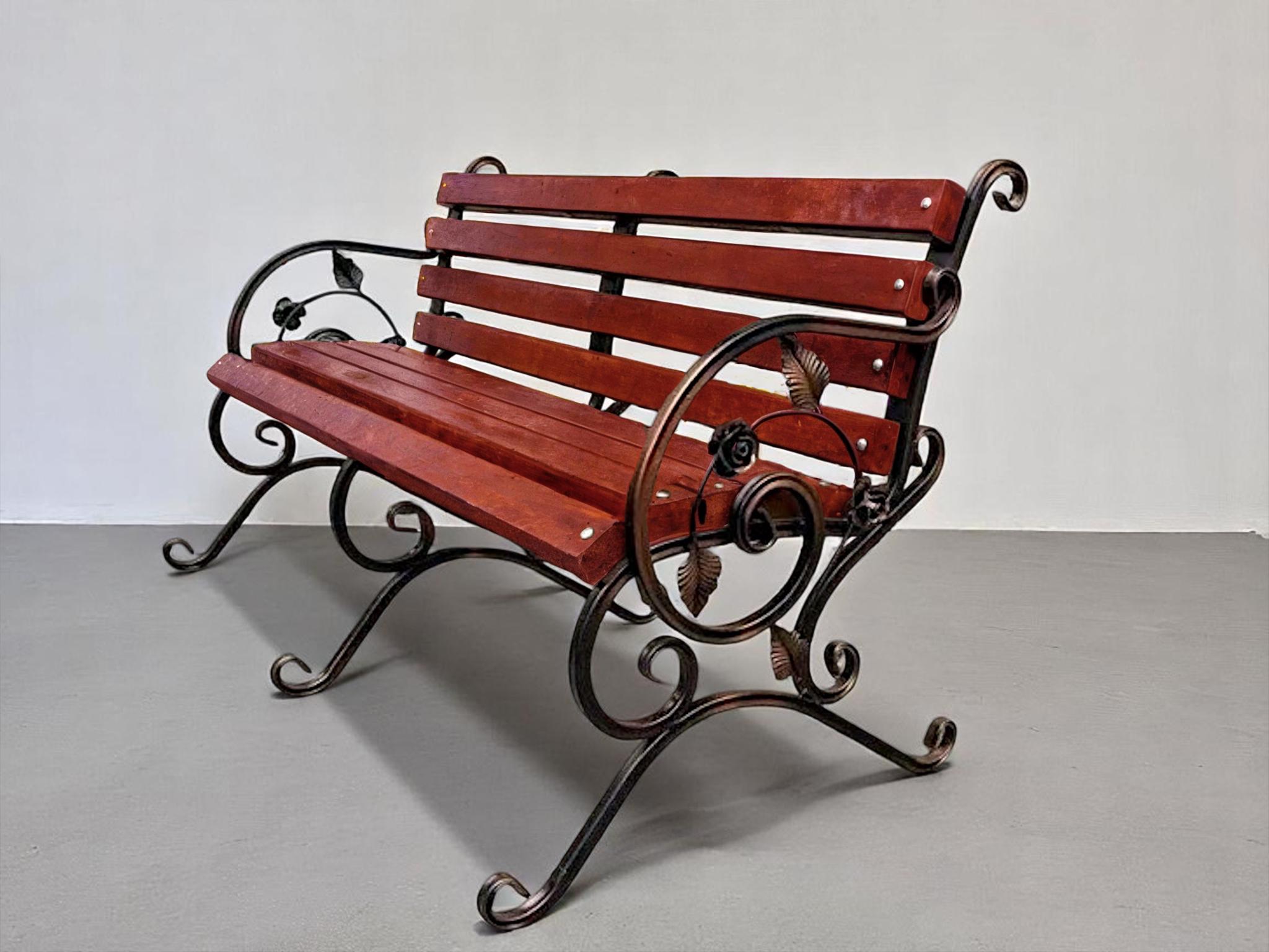 Скамейка садовая кованая Tobi Sho Камелия с подлокотниками 170 см усиленная Махагоний - фото 3