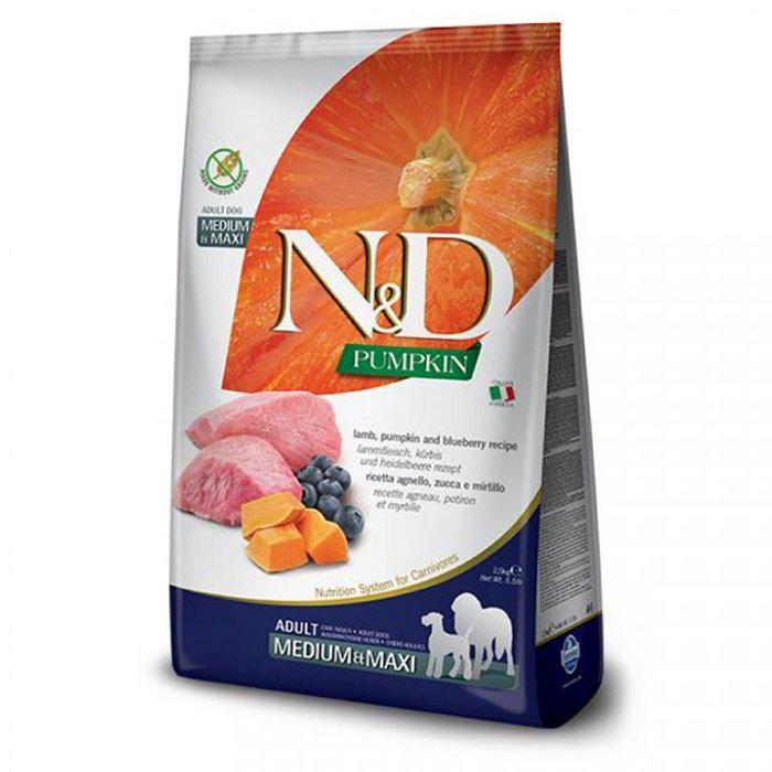 Корм для собак средних и крупных беззерновых Farmina N&D Ggain Free Pumpkin Medium&Maxi Lamb & Blueberry с ягненком и черникой 2,5 кг (156347)