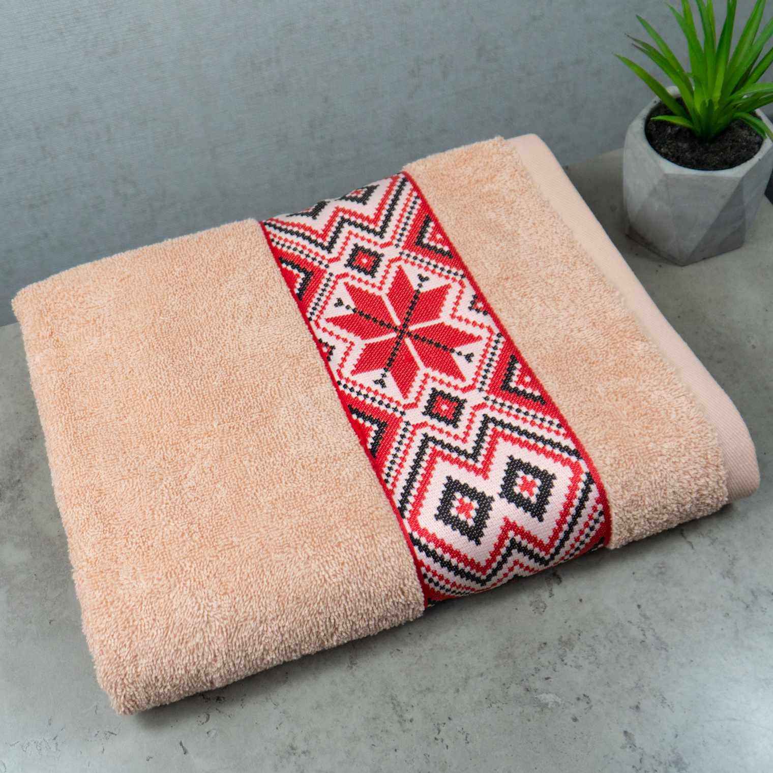 Полотенце банное махровое GM Textile Ukrainian style с вышивкой 450 г/м2 50х90 см Кремовый (450-90-Ukr-cream)