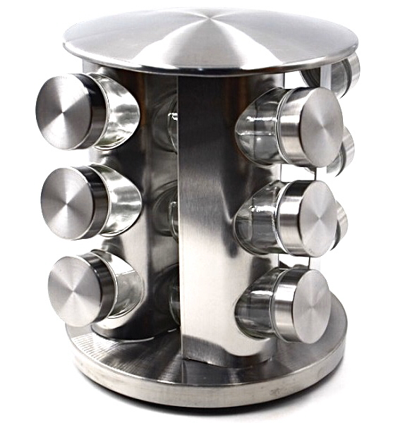 Набор баночек для специй Benson BN-176 на поворотной круглой подставке из нержавеющей стали на 12 емкостей из стекла Серебристый (BN-176)