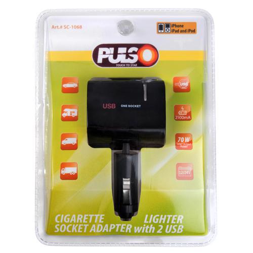 Разветвитель прикуривателя PULSO 1 выход 2USB 2100 mA 12/24V SC-1068 - фото 2