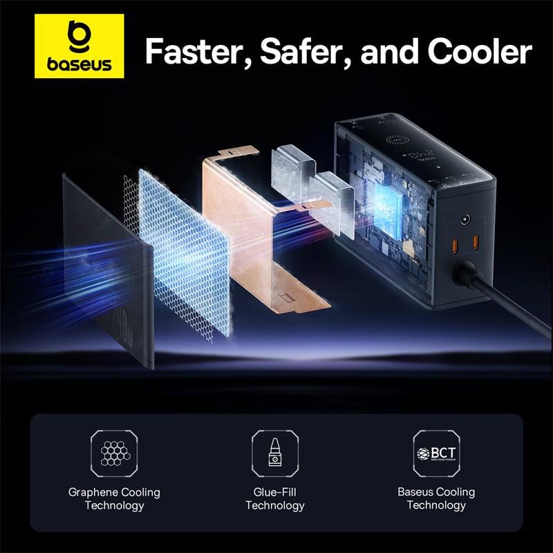 Зарядний пристрій для кабелю BASEUS Baseus Digital GaN Intelligent Desktop Fast Charger 3C+U+DC 240W EU Cluster Black (P10163901113-00) - фото 16 Зарядний пристрій для кабелю BASEUS Baseus Digital GaN Intelligent Desktop Fast Charger 3C+U+DC 240W EU Cluster Black (P10163901113-00) - фото 16