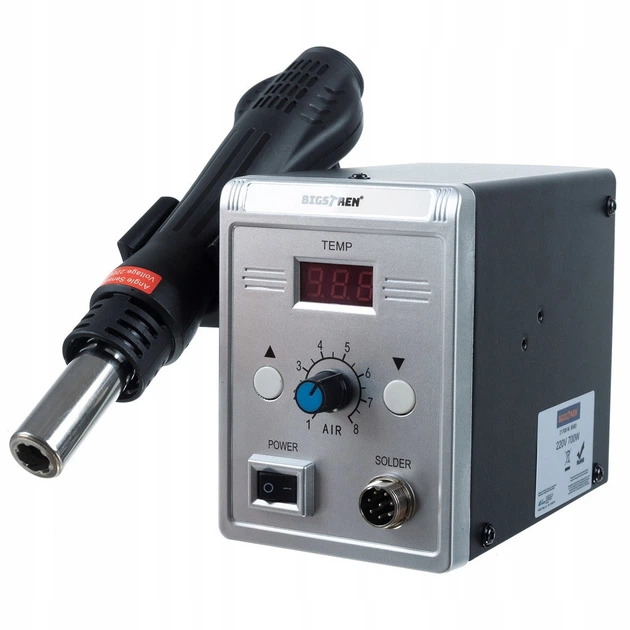Паяльная станция термовоздушная BIGSTREN 21708 700 Вт/100–500°C/LCD-дисплей/регулировка температуры и воздуха/3 насадки (21708)