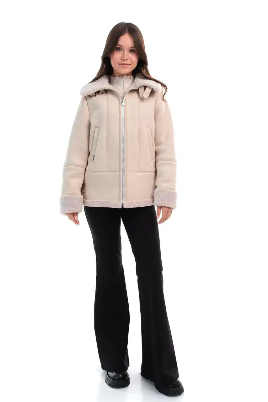 Дубленка замшевая на девочку зимняя Suzie 152 см Бежевый