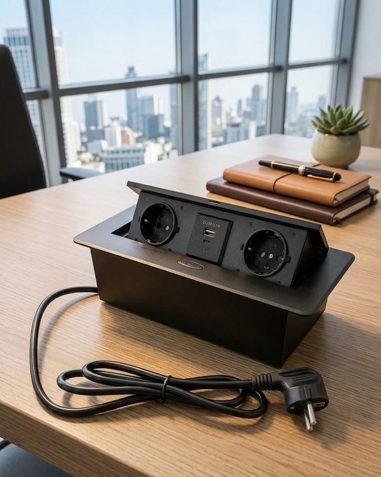 Розетка выдвижная встроенная в столешницу USB/USB Type-C металлический корпус с защитным покрытием