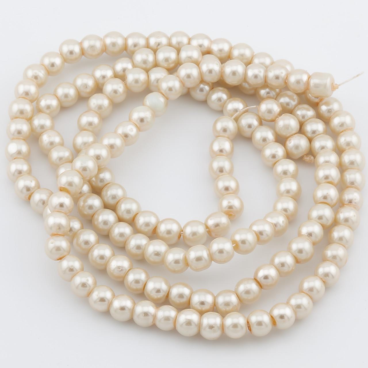 Бусины стеклянные на нитке под жемчуг 6 мм 80 см 145 шт. Кремовый (БЖ0006к88) Бусины стеклянные на нитке под жемчуг 6 мм 80 см 145 шт. Кремовый (БЖ0006к88)