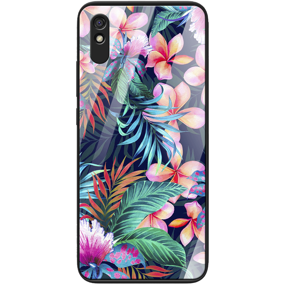 Чохол BoxFace Xiaomi Redmi 9A flowers in the tropics Чорний силікон зі склом (40304-up1971-41116)