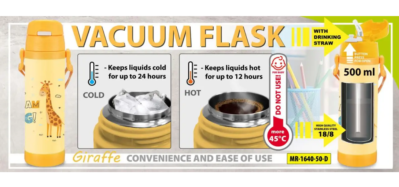 Термос детский Maestro с принтом Жирафика с силиконовой трубочкой 500 мл (MR-1640-50-D) - фото 4 Термос детский Maestro с принтом Жирафика с силиконовой трубочкой 500 мл (MR-1640-50-D) - фото 4