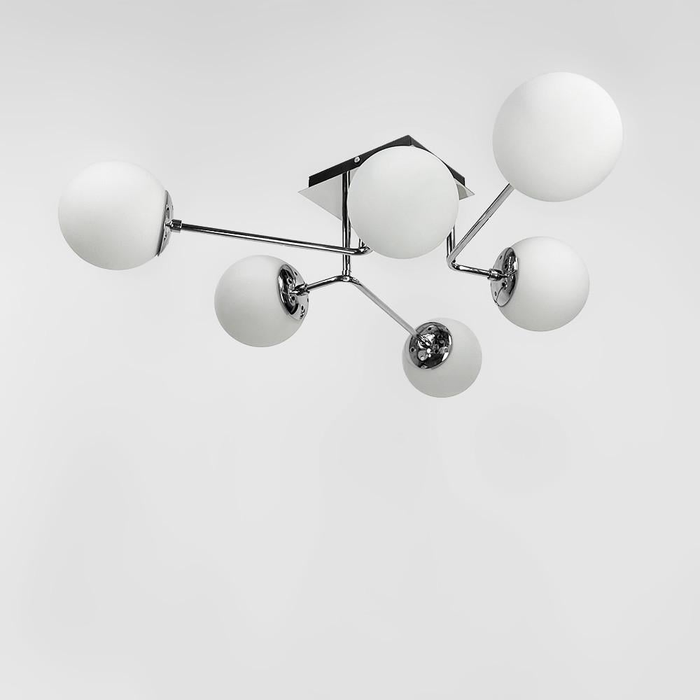 Люстра сучасна стельова на 6 білих плафонів Хром (2693/6 (new) CH+WT)