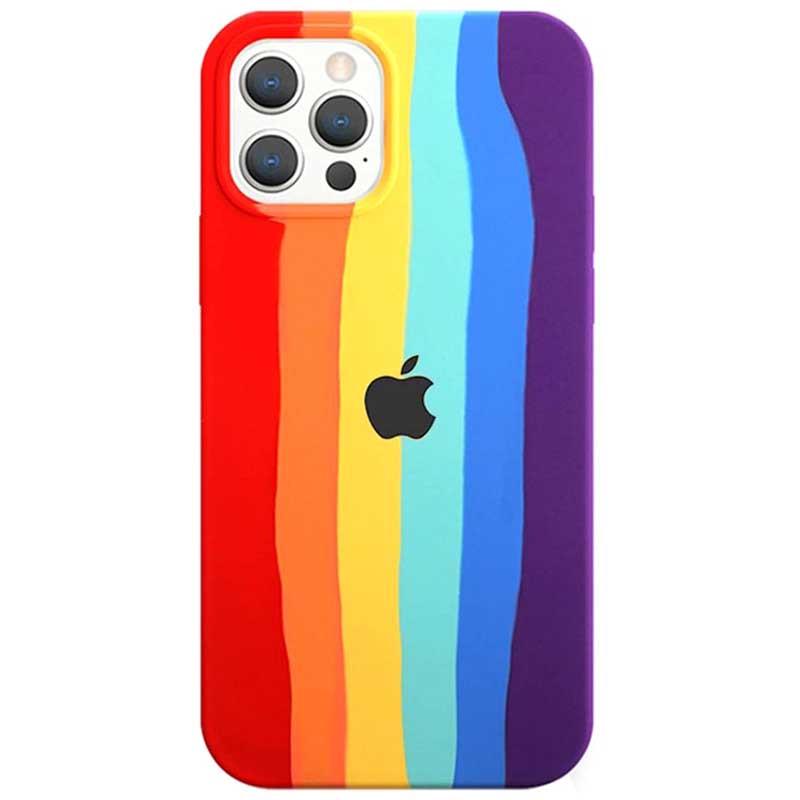 Противоударный Чехол Epik для Apple iPhone 13 Pro (6.1")  Silicone case Full Rainbow Красный/Фиолетовый