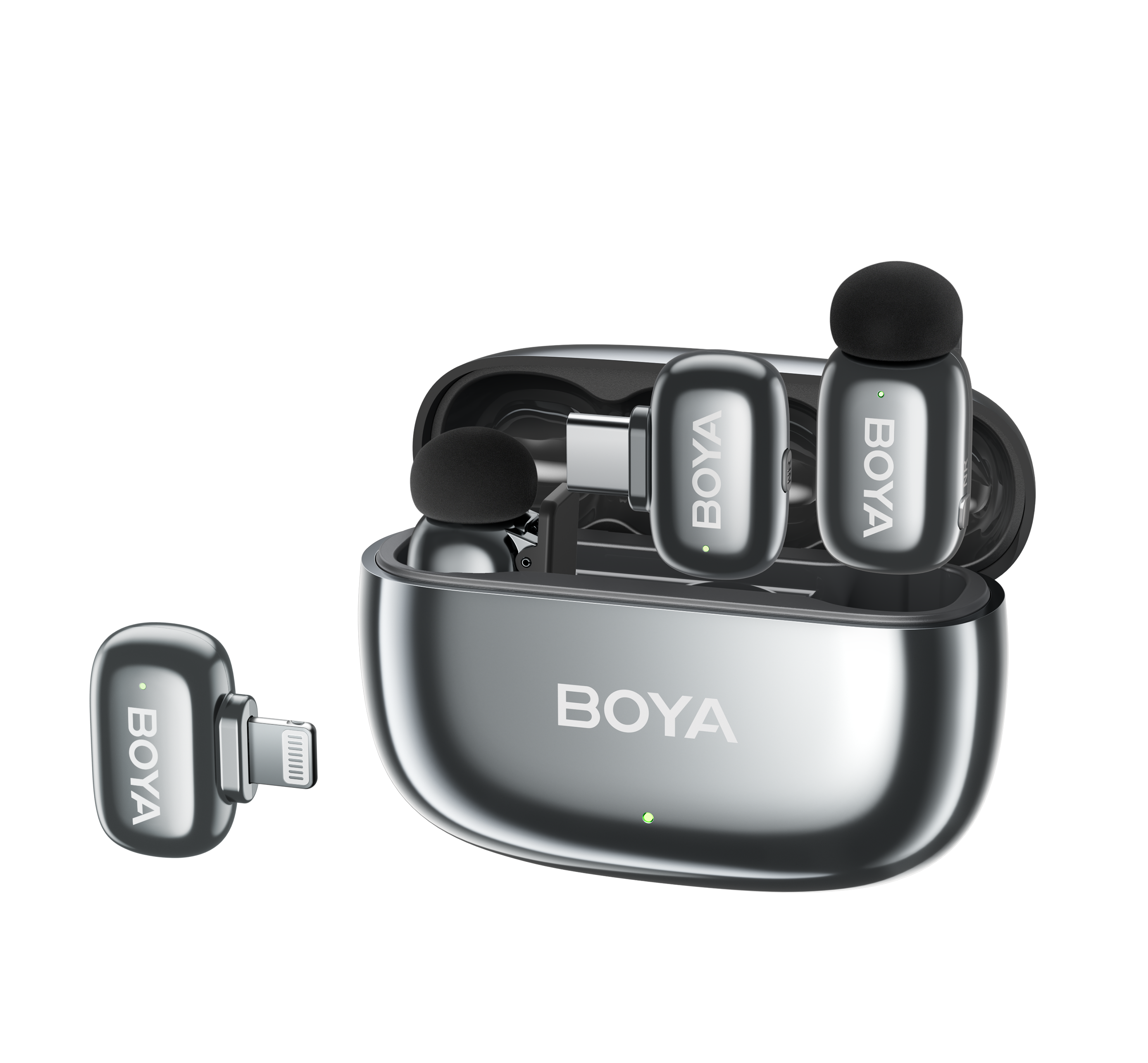 Микрофон петличный Boya mini 2 Lunar COMBO Lightning+USB Type-C 2026 с зарядным кейсом для iPhone и Android беспроводной (50073)