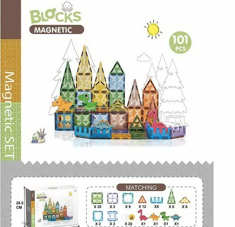 Конструктор магнітний Парк динозаврів 101 деталь/4 фігурки динозаврів Multicolor (160397) - фото 2